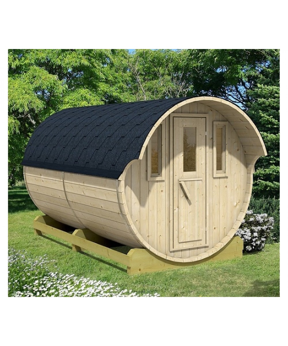 Sauna finlandeza tip Butoi cu ferestre si copertina 4 persoane 