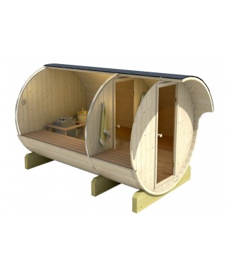Sauna finlandeza tip Butoi cu ferestre si copertina 4 persoane 
