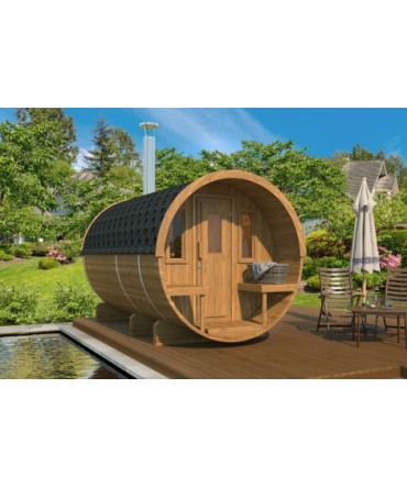 Sauna finlandeza tip Butoi cu ferestre si terasa 4 persoane 