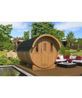 Sauna finlandeza tip Butoi cu ferestre si copertina 4 persoane 