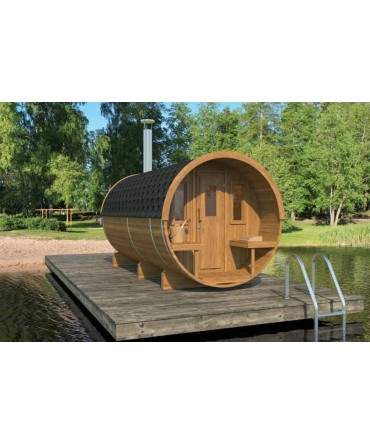 Sauna finlandeza tip Butoi cu ferestre si terasa 5-7 persoane 