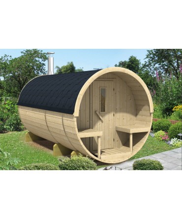 Sauna finlandeza tip butoi cu ferestre  pentru sapte persoane 