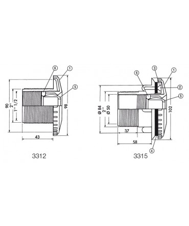 Piese de schimb duza intrare perete 3312 - 3315 | Hayward